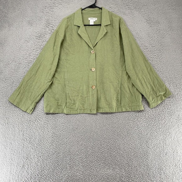 Coldwater Creek Jackets & Blazers - Coldwater Creek Jacket Womens 2X Green Linen Blend Button Front Capsule